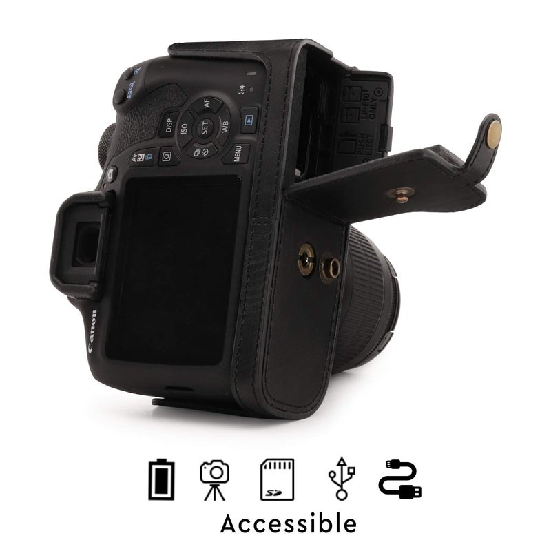 MegaGear MG1607 Ever Ready Leather Camera Case compatible with Canon EOS Rebel T7 (18-55mm), 2000D (18-55mm) - Black - Image 4